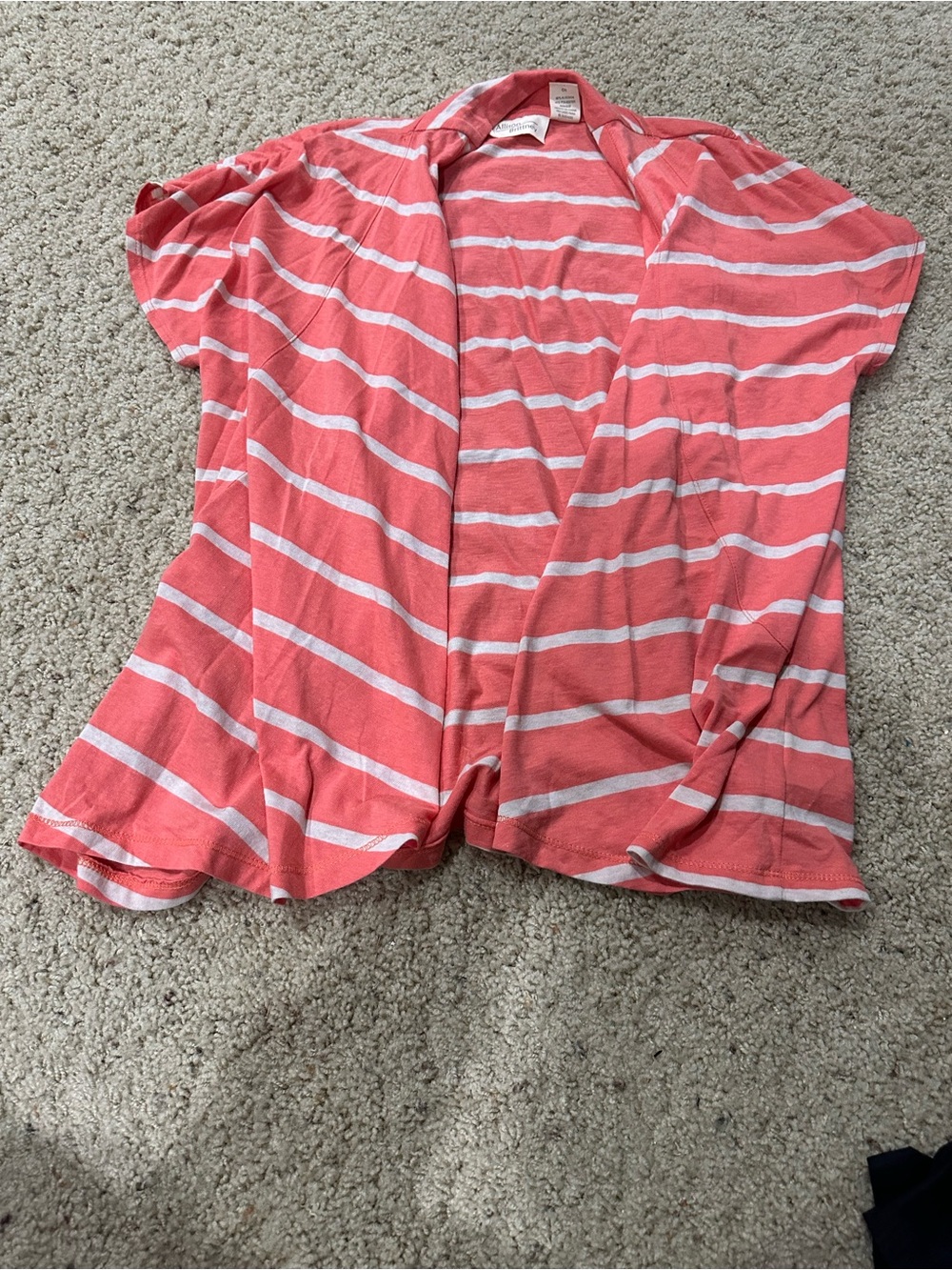 Allison Brittney Womens Small Coral White Striped Open Front Cardigan